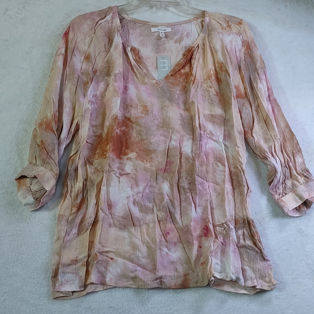 NWT, Maurices M, 3/4 sleeve, loose fit top, pink/cream hue blotches